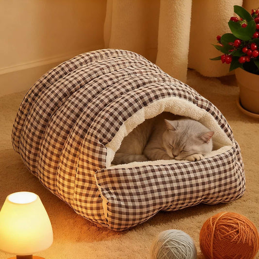 Winter Warm Closed Pet Bed - Removable & Washable Fluffy Padded Nest for Dogs & Cats - Thickened Fleece Pet Mat with Enclosed Design for Cold Weather Comfort, 11.81*11.81*7.87In, Gray